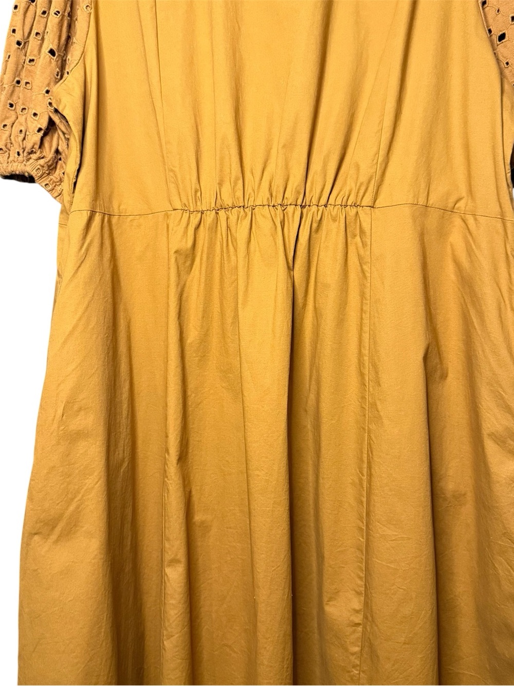 Ava & Viv Mustard Eyelet Puff-Sleeve V-Neck Midi Dress - Picture 6 of 7